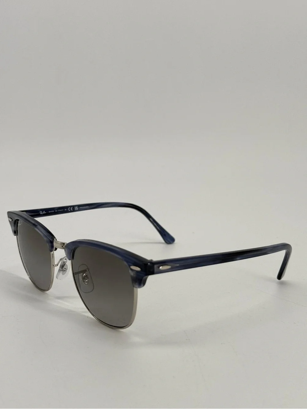 Ray Ban RB 3016 Clubmaster 1434/M3 Blue Striped Gray Glass Polarized Sunglasses